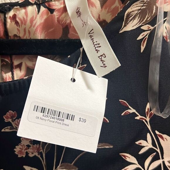 ✨Vanilla Bay Floral Dress Large Long Sleeve Dark Pink Cream Shift✨ - Picture 7 of 7